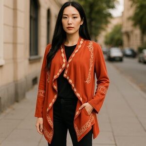 Monoreno Rust Orange Embroidered Cardigan